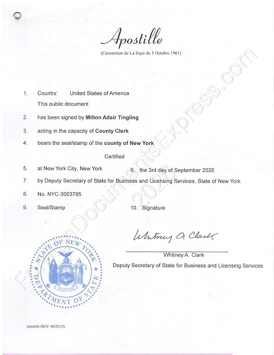 New York Hague apostille 2026 Hague apostille from New York